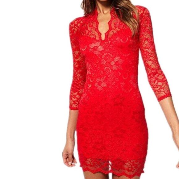Red Lace Dress by bkmgc - Size L - Picture 1 of 9